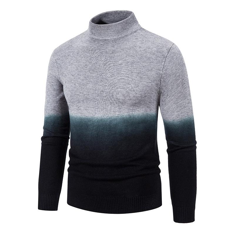 Men'S High Neck Slim Knit Pullover With Gradient Bottom - Image 5