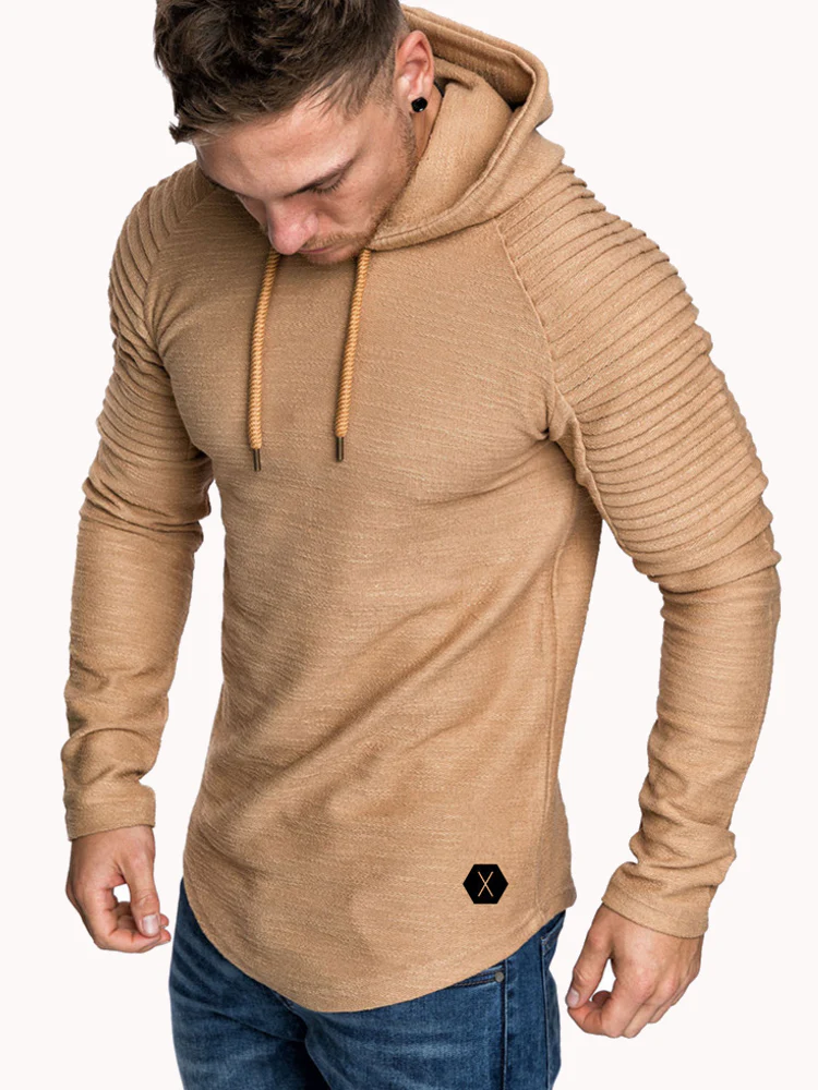 Mens Irregular Hem Hooded Striped Fold Raglan Sleeve O-neck Solid Color Casual Sweatshirt SKU984185 - Image 5
