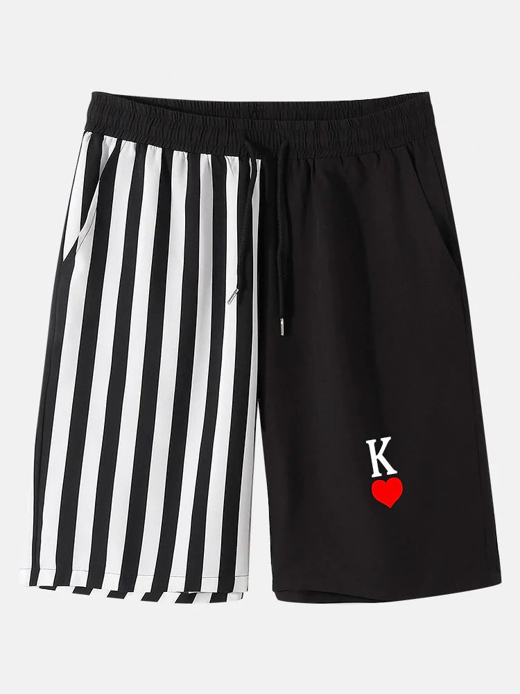 Mens K Poker Print Striped Patchwork Streetwear Two Piece Outfits - Image 4