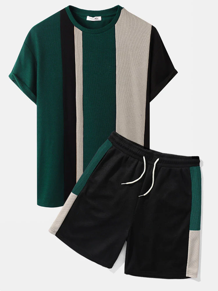Mens Knitted Contrasting Color Stitching Short Sleeve Two Pieces Outfits SKUI05041 - Image 3