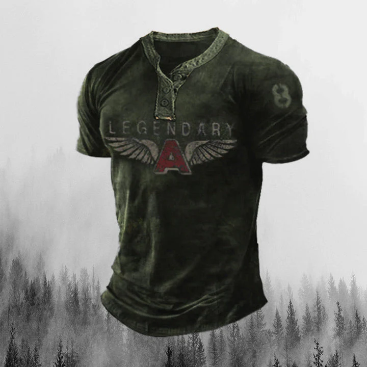 Mens Legendary Wings Printing Vintage Henley Collar Pullover - Image 7