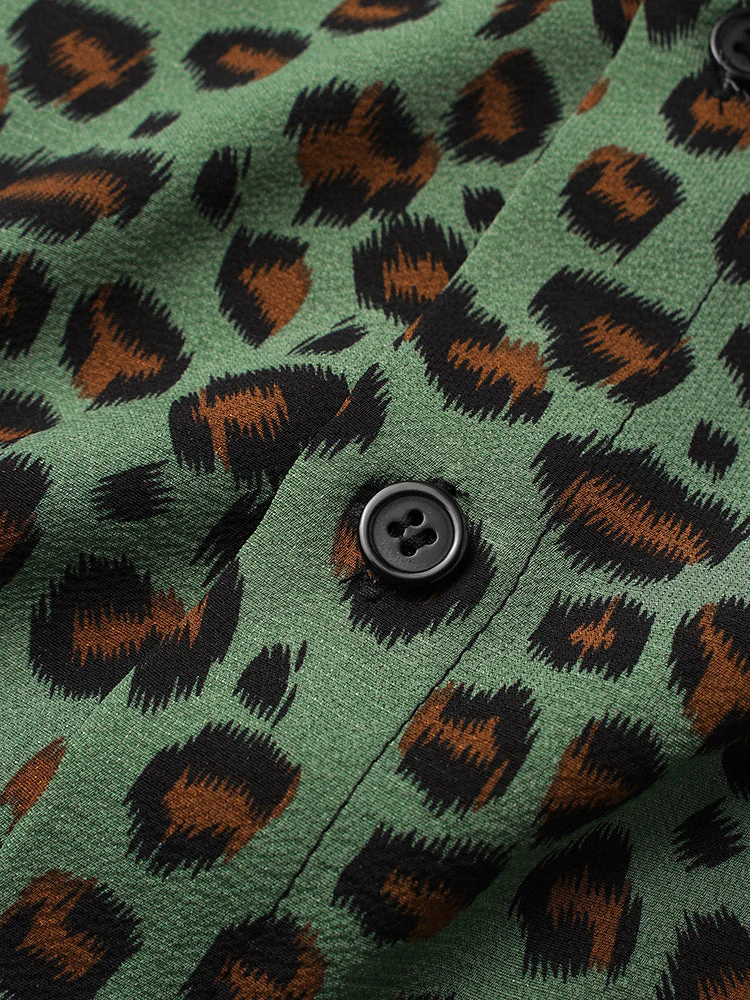 Mens Leopard Print Button Up Short Sleeve Shirts With Pocket - Image 6