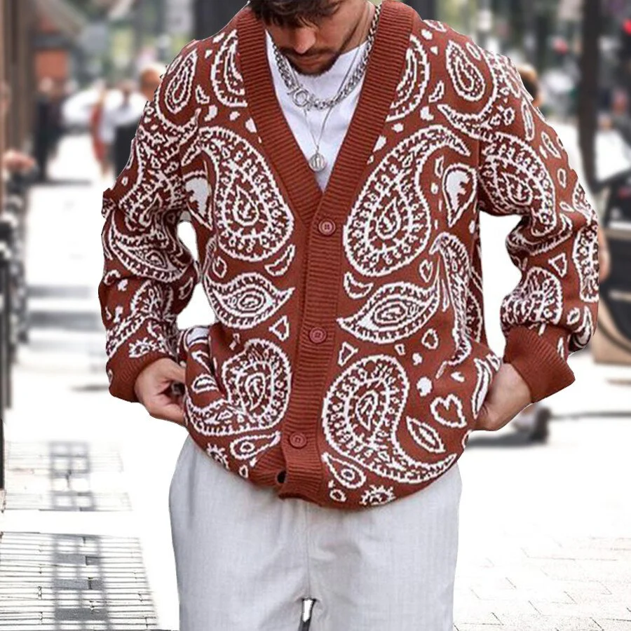 Men's Loose Casual V-Neck Cardigan Sweater