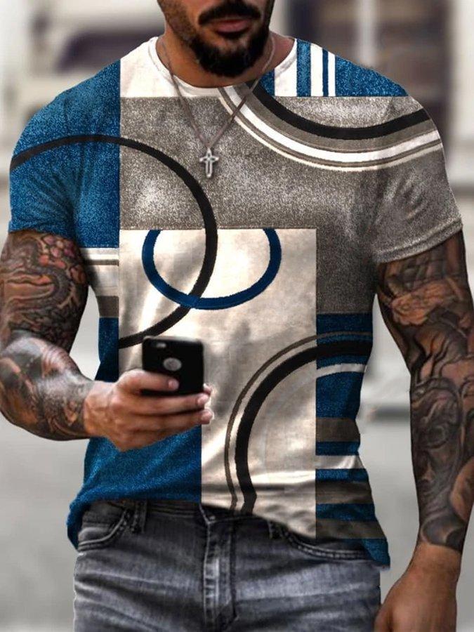 Mens Modern Abstract Dark Blue Art Print Short Sleeve Crew Neck T-Shirtck T-Shirt - Image 4