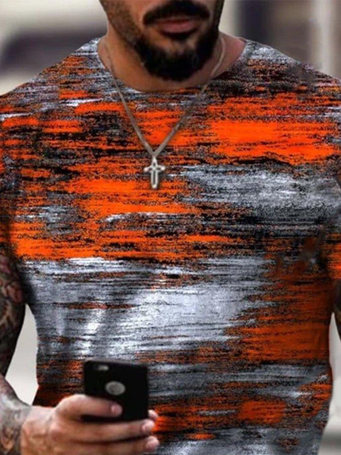 Mens Modern Orange And Grey Art Print Short Sleeve Crew Neck T-Shirt - Image 2