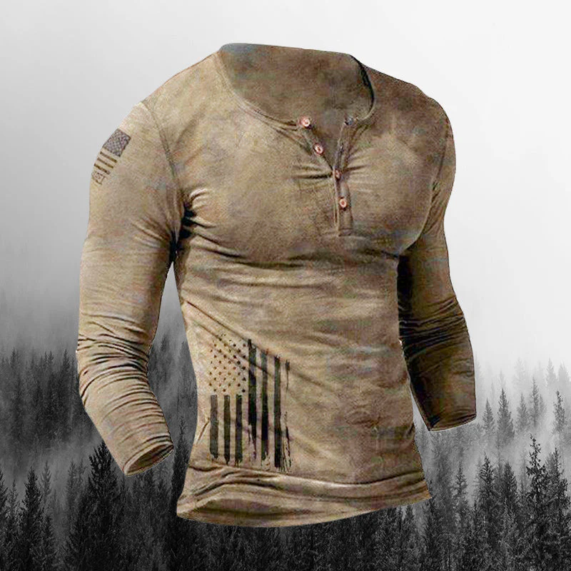 Men's Outdoor Comfortable Patriot Print Long Sleeve - Image 2