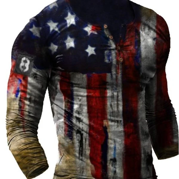 Men's Outdoor Independence Day Printed Tactical Long Sleeve - Image 3