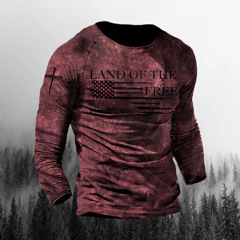 Men's Outdoor Land Of The Free Patriotic Print Long Sleeve - Image 5