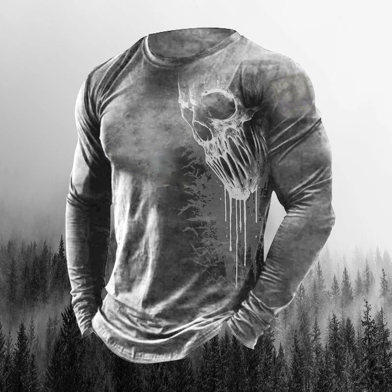 Men's Outdoor Skull 3D Crew Neck Halloween Long Sleeve - Image 2
