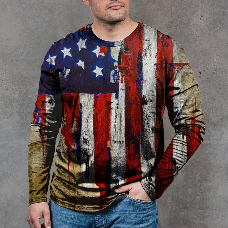 Men'S Outdoor Warrior American Retro Long Sleeve Printed T-Shirt - Image 2