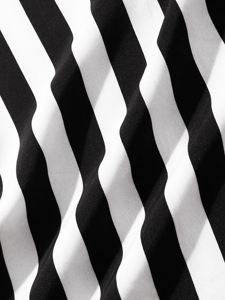Mens Patchwork Stripe Pocket Drawstring Short Sleeve Two Piece Outfits - Image 11
