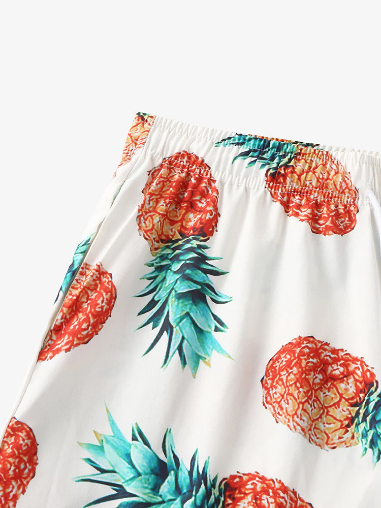 Mens Pineapple Pattern Print Casual Loungewear Comfy Breathable Button Drawstring Outfits Set - Image 9