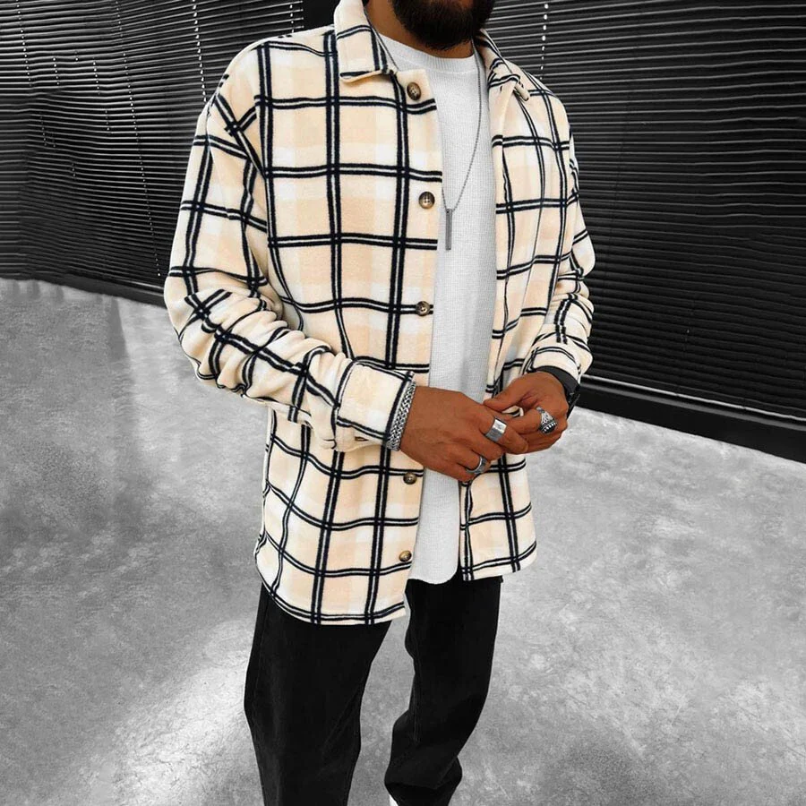 Men's Plaid Beige Casual Shirt - Image 3