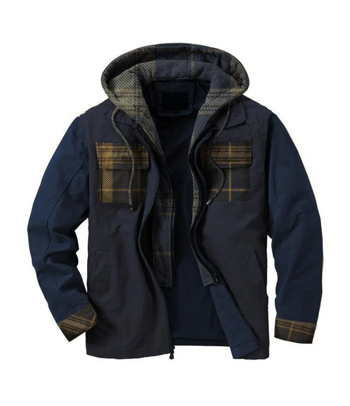 Men's plaid stitching fake two-piece long-sleeved jacket - Image 3