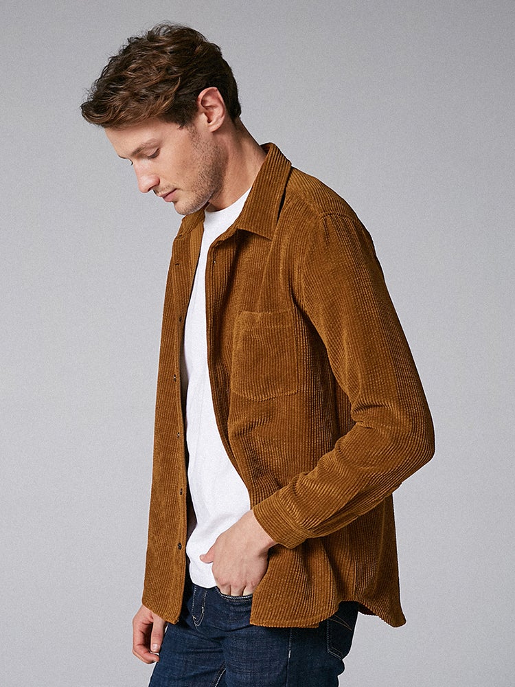 Mens Plain Style Corduroy Solid Color Casual Long Sleeve Shirts SKUD63857 - Image 3