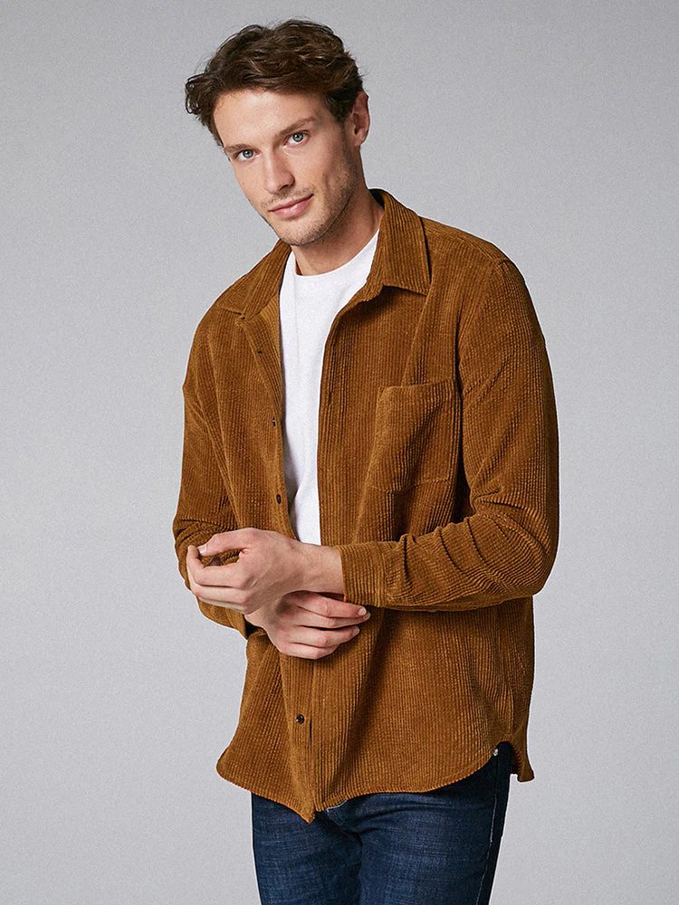 Mens Plain Style Corduroy Solid Color Casual Long Sleeve Shirts SKUD63857 - Image 4
