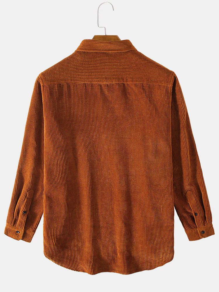 Mens Plain Style Corduroy Solid Color Casual Long Sleeve Shirts SKUD63857 - Image 6