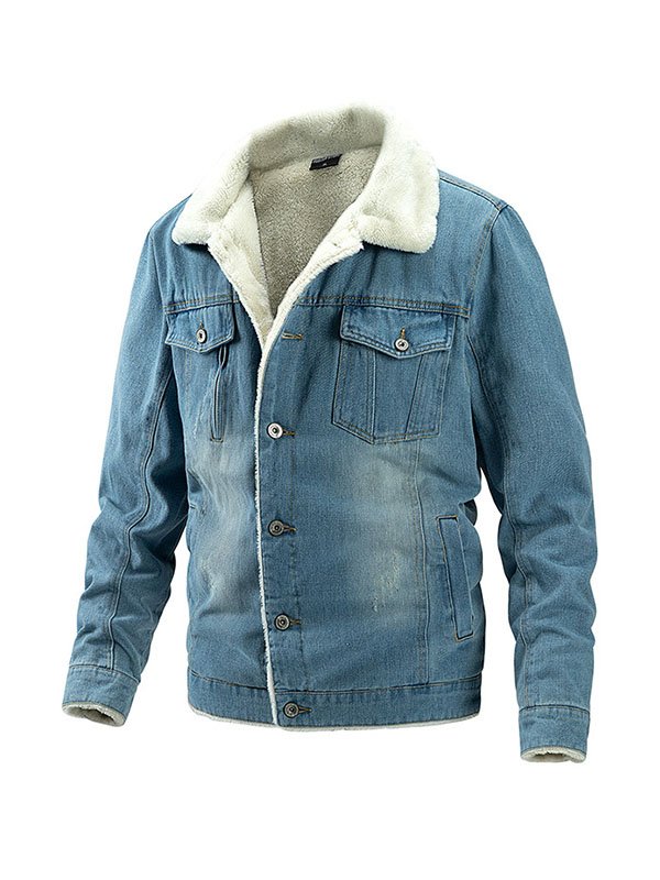 Men'S Plus Fleece Warm Denim Jacket - Image 4