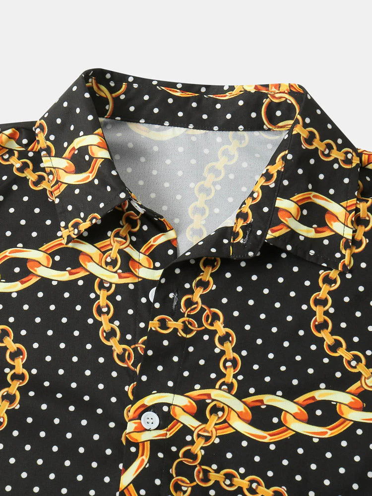 Mens Polka Dot Chain Baroque Print Short Sleeve Two Piece Outfits - Image 4