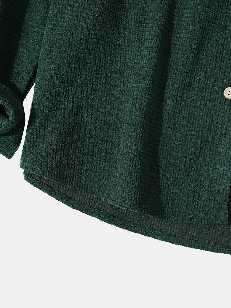 Mens Pure Color Stand Collar Corduroy Casual Long Sleeve Shirts - Image 10