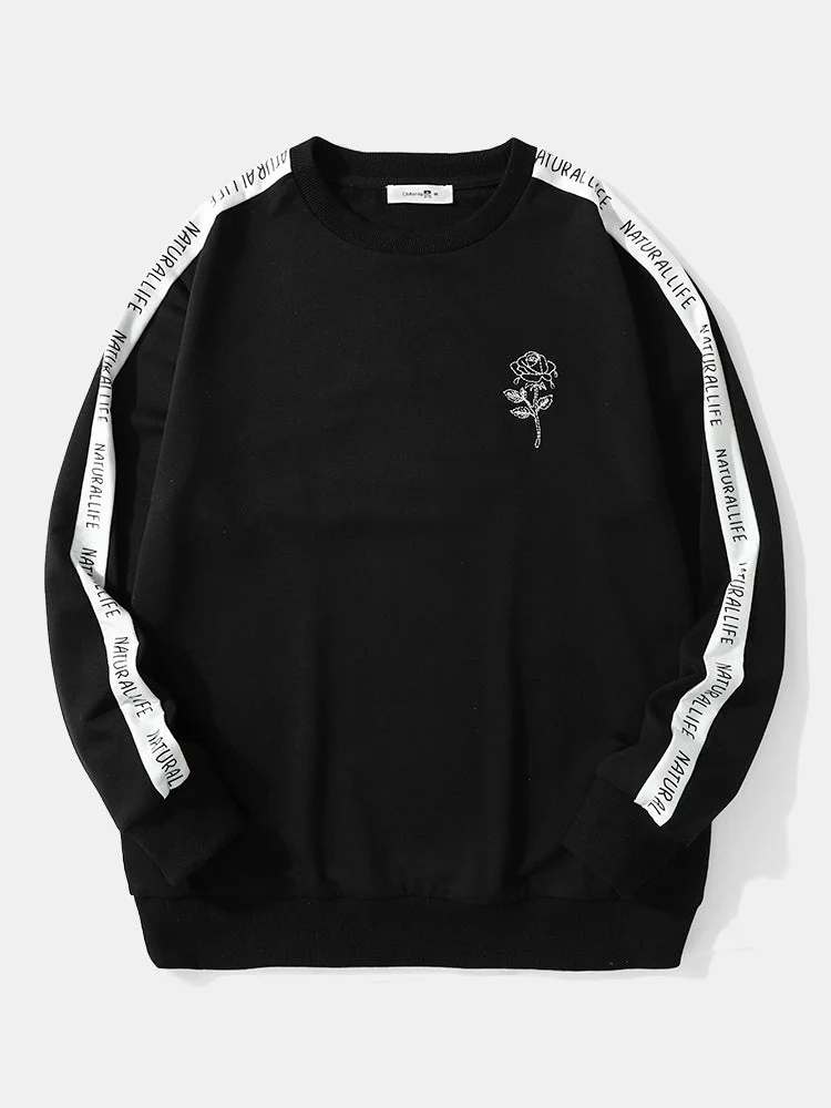 Mens Rose Pattern Letter Side Stripe Sweatshirt Long Two Pieces Outfits - Image 3