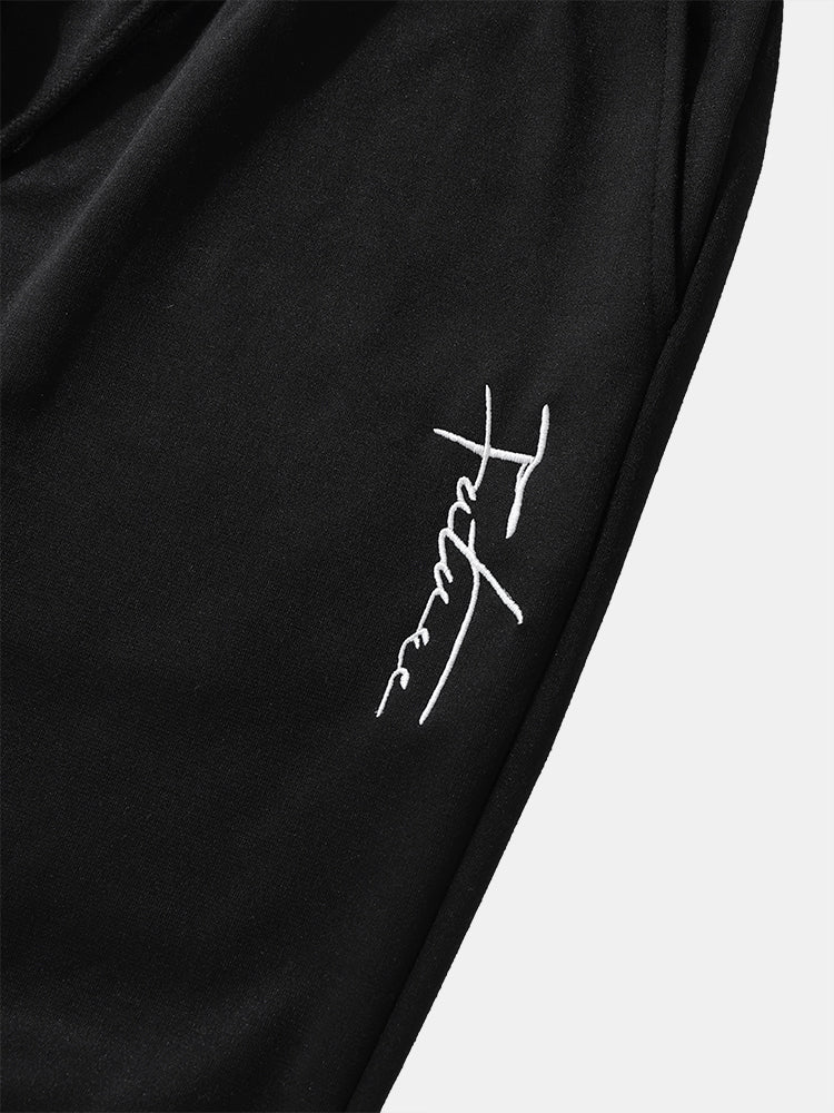 Mens Script Embroidered Two Tone Patchwork Hoodie Preppy Two Pieces Outfits - Image 10