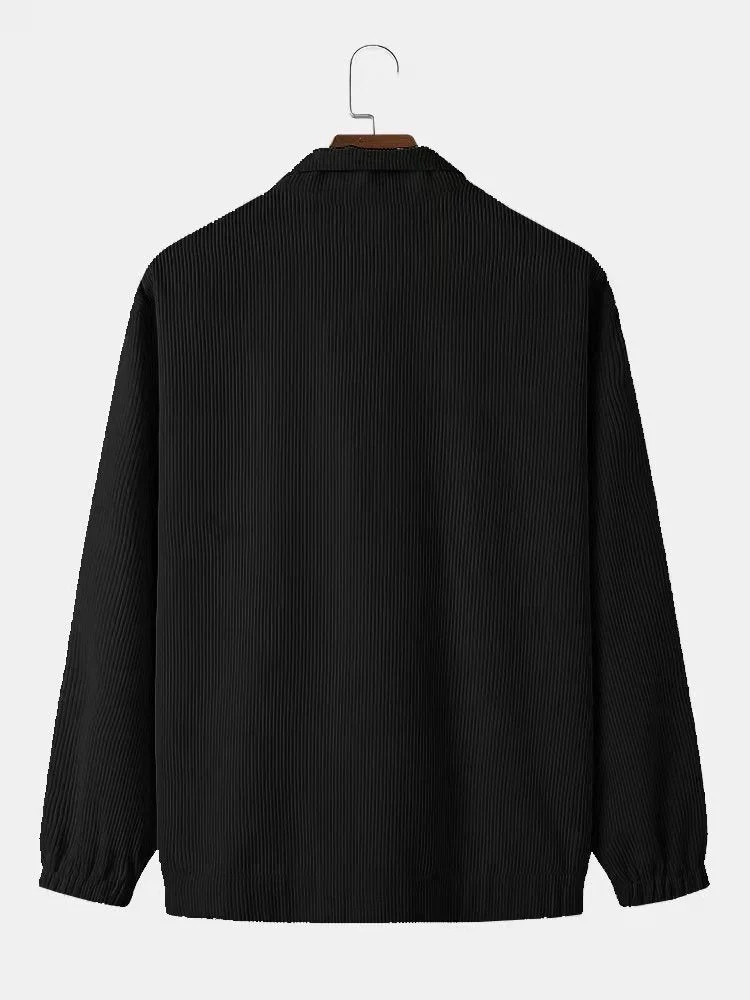 Mens Side Stripe Character Embroidery Zip Jacket Corduroy Two Pieces Outfits - Image 7