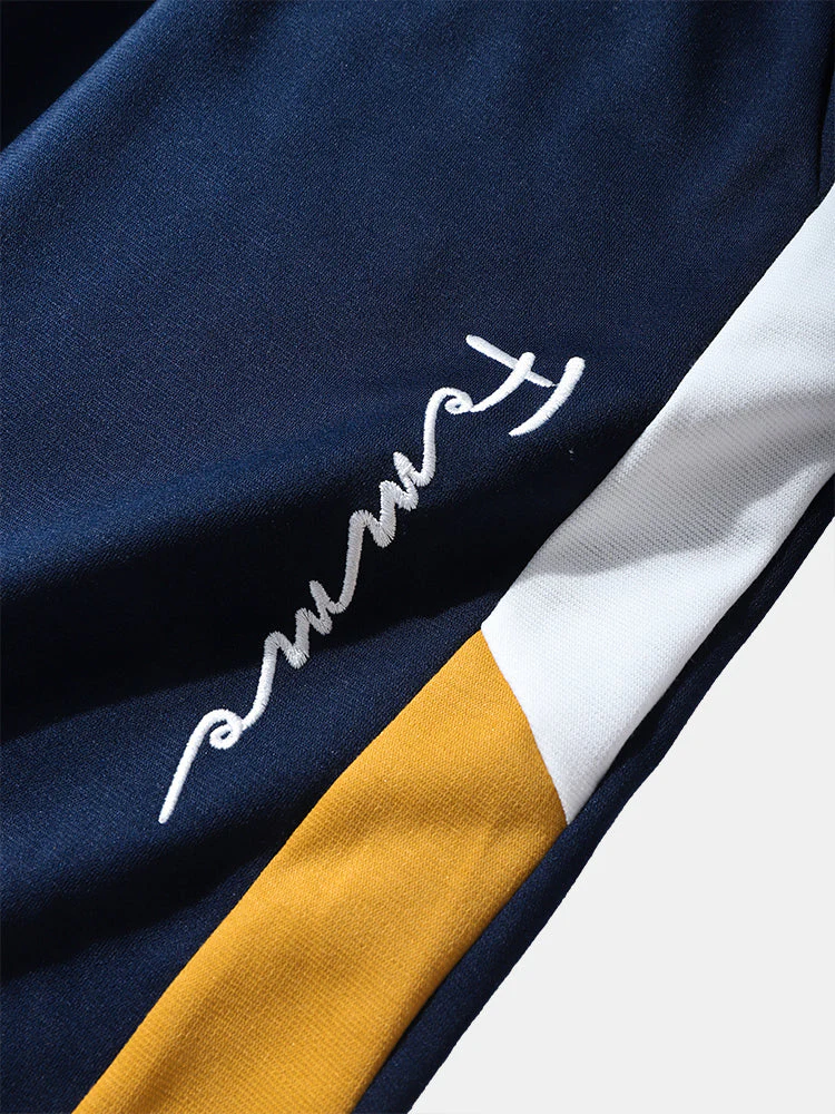 Mens Side Stripe Letter Embroidered Pullover Sweatshirt Preppy Two Pieces Outfits - Image 10