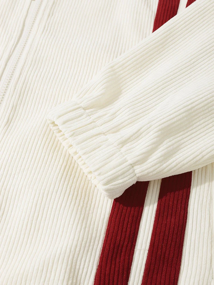 Mens Side Stripe Letter Embroidered Zip Jacket Corduroy Two Pieces Outfits - Image 7