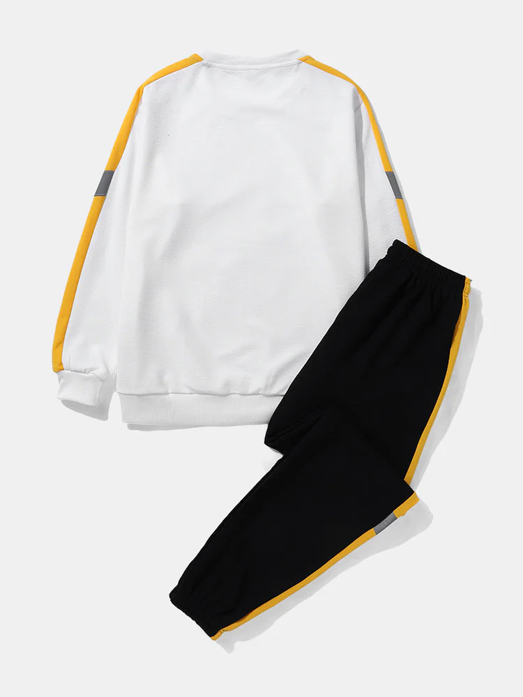 Mens Side Stripe Patchwork Applique Crew Neck Casual Two Pieces Outfits - Image 2