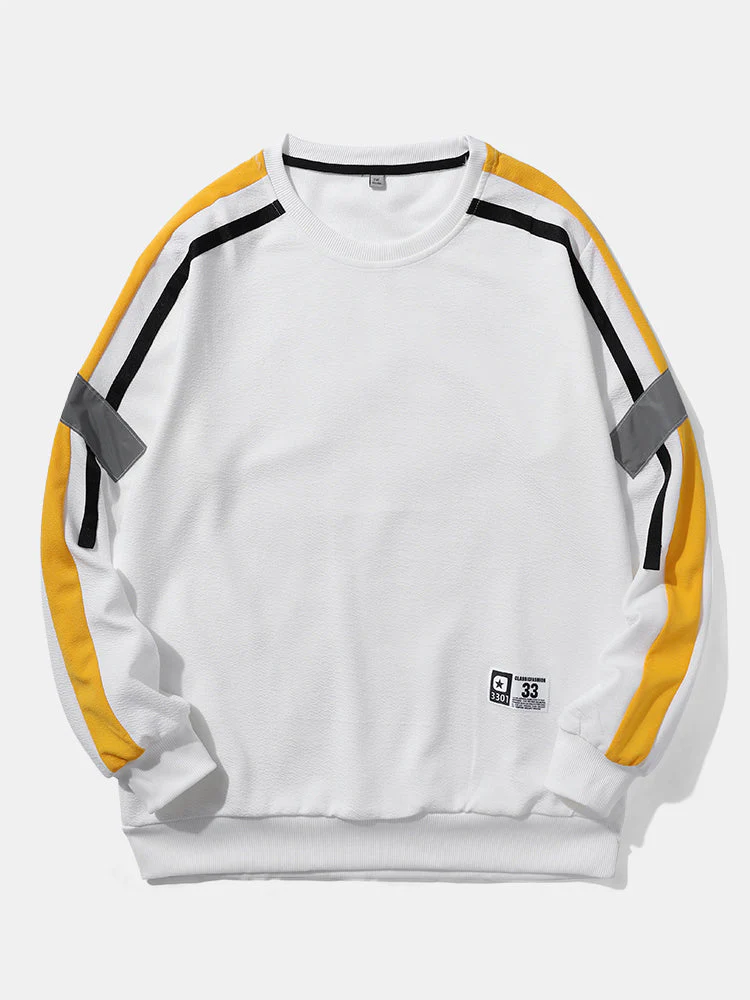 Mens Side Stripe Patchwork Applique Crew Neck Casual Two Pieces Outfits - Image 3