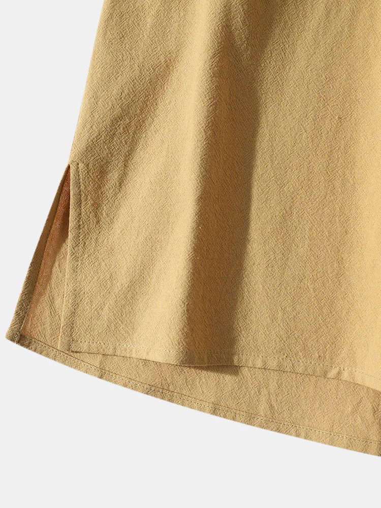 Mens Simple Solid 100% Cotton V-Neck Long Sleeve Shirt - Image 8