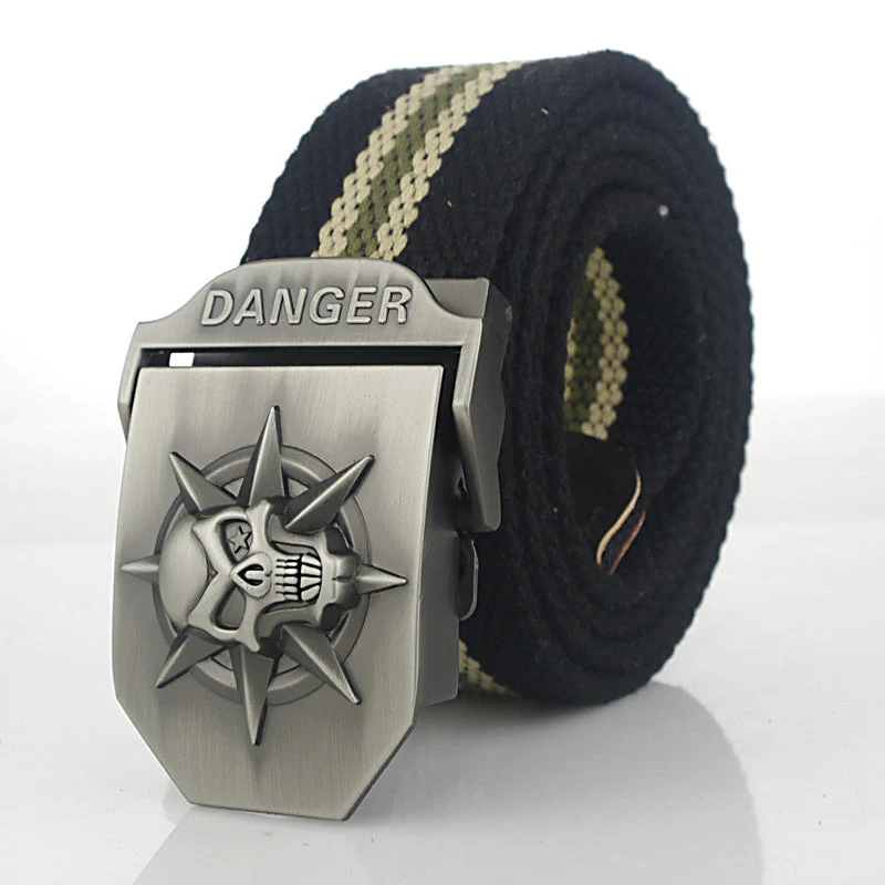 Men'S Skull Thicken Extended Canvas Training Belt Outdoor Sports Belt - Image 11