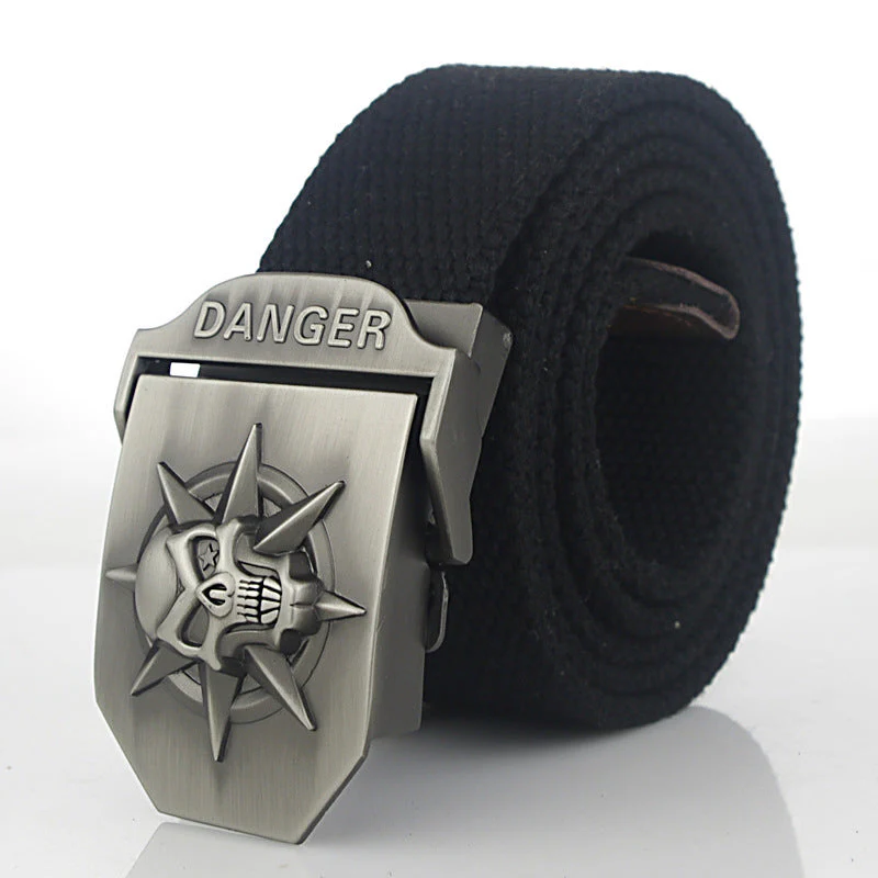 Men'S Skull Thicken Extended Canvas Training Belt Outdoor Sports Belt - Image 14