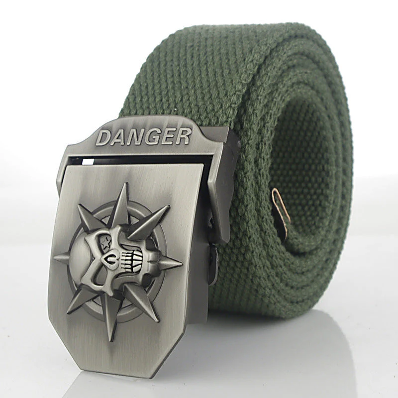 Men'S Skull Thicken Extended Canvas Training Belt Outdoor Sports Belt - Image 16