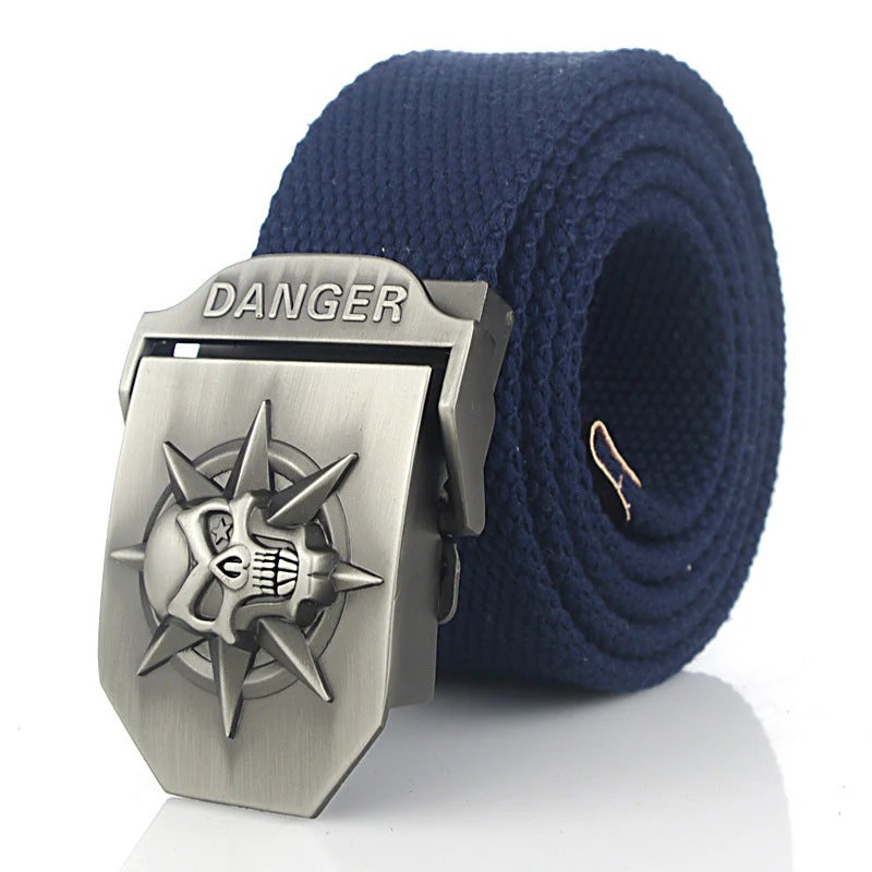 Men'S Skull Thicken Extended Canvas Training Belt Outdoor Sports Belt - Image 17