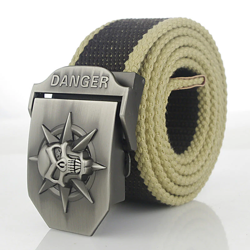Men'S Skull Thicken Extended Canvas Training Belt Outdoor Sports Belt - Image 18
