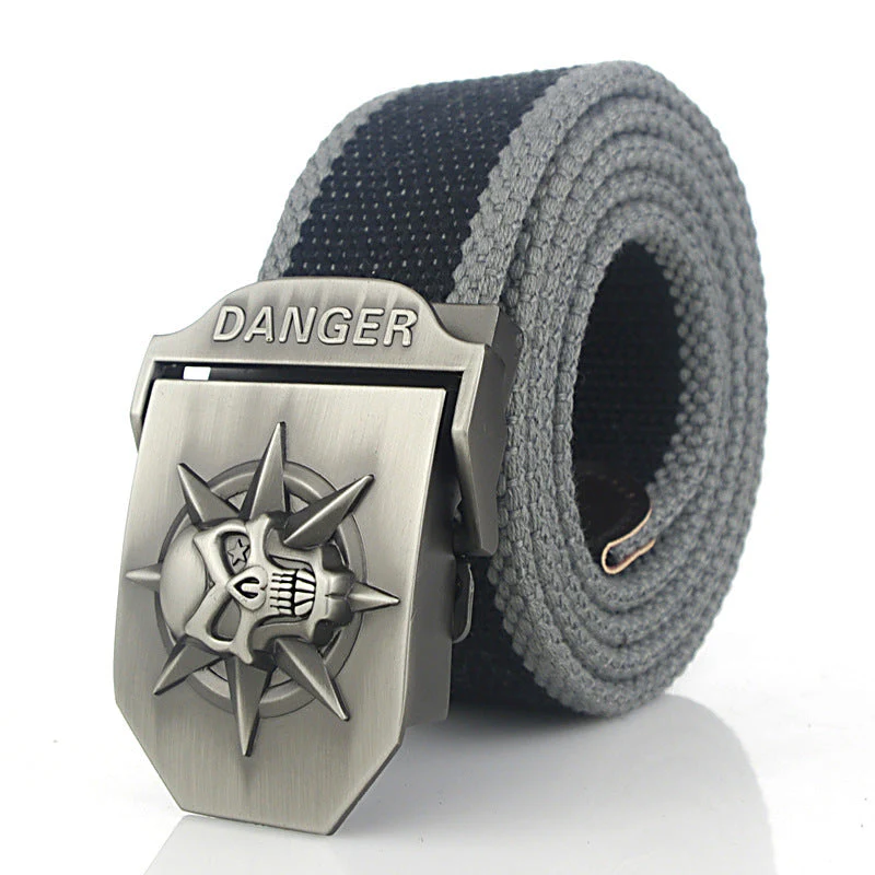 Men'S Skull Thicken Extended Canvas Training Belt Outdoor Sports Belt - Image 19