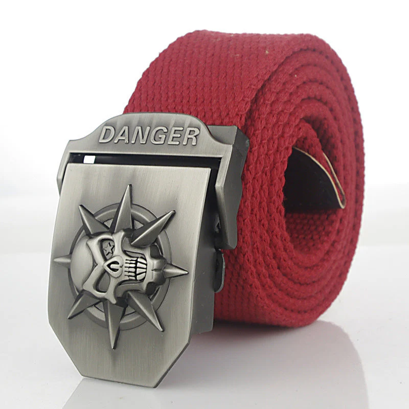 Men'S Skull Thicken Extended Canvas Training Belt Outdoor Sports Belt - Image 23