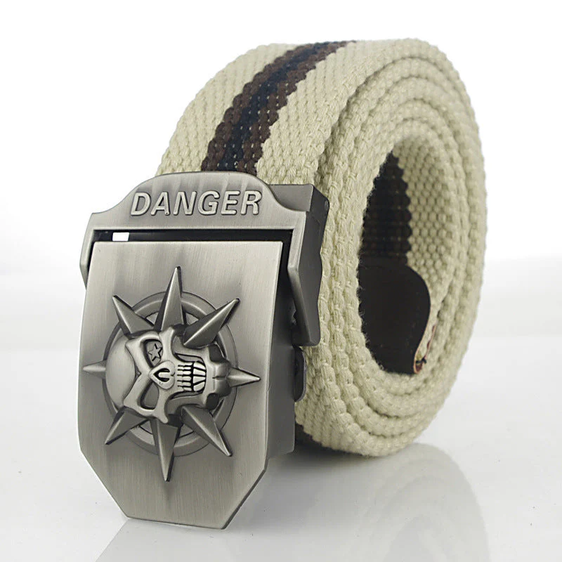 Men'S Skull Thicken Extended Canvas Training Belt Outdoor Sports Belt - Image 24