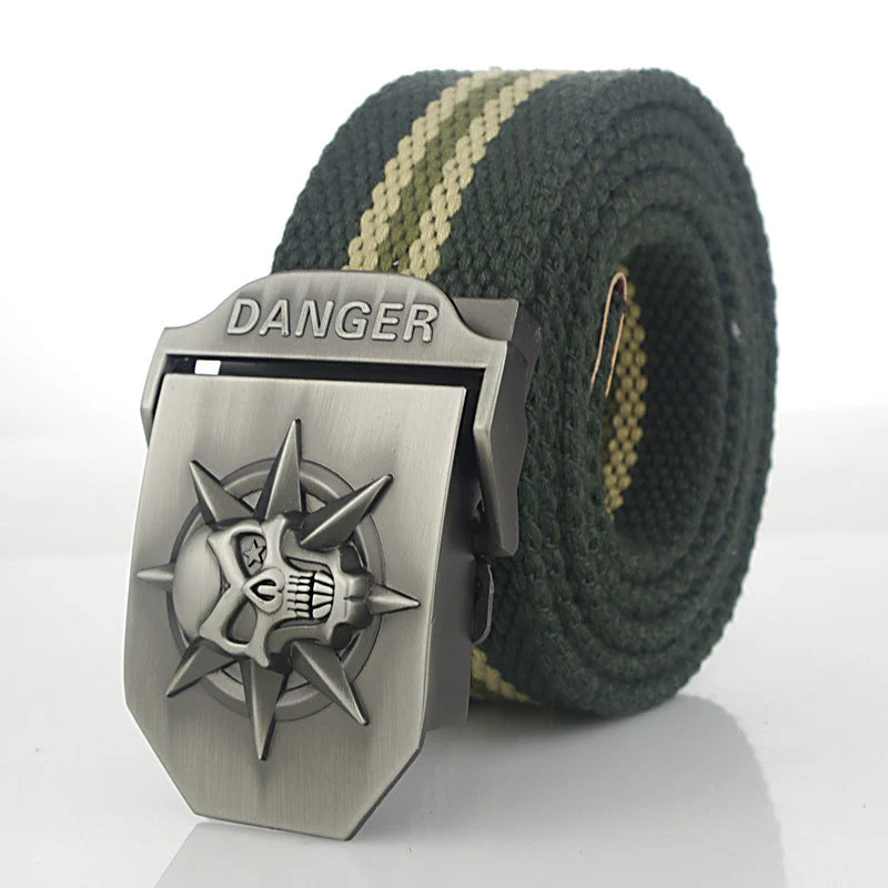 Men'S Skull Thicken Extended Canvas Training Belt Outdoor Sports Belt - Image 25