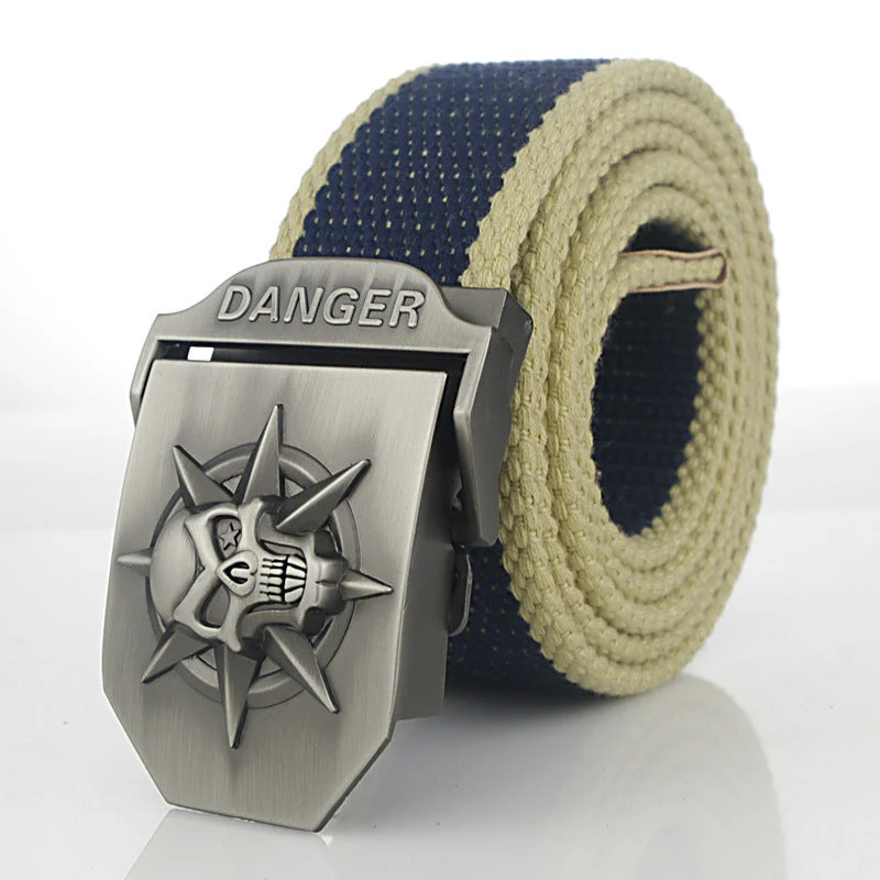 Men'S Skull Thicken Extended Canvas Training Belt Outdoor Sports Belt - Image 8