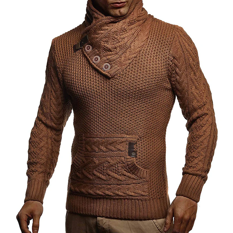 Men's solid color button turtleneck sweater - Image 10