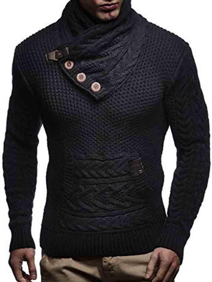 Men's solid color button turtleneck sweater - Image 2