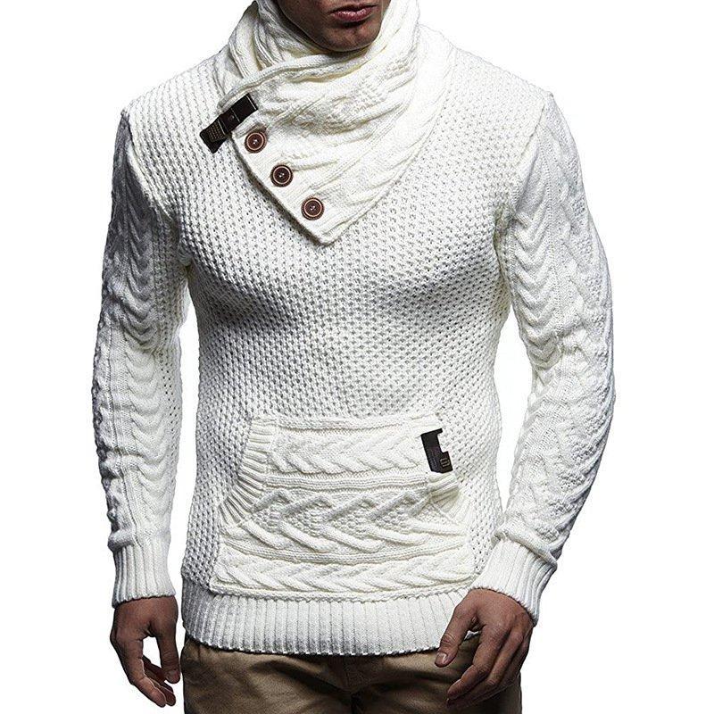 Men's solid color button turtleneck sweater - Image 4