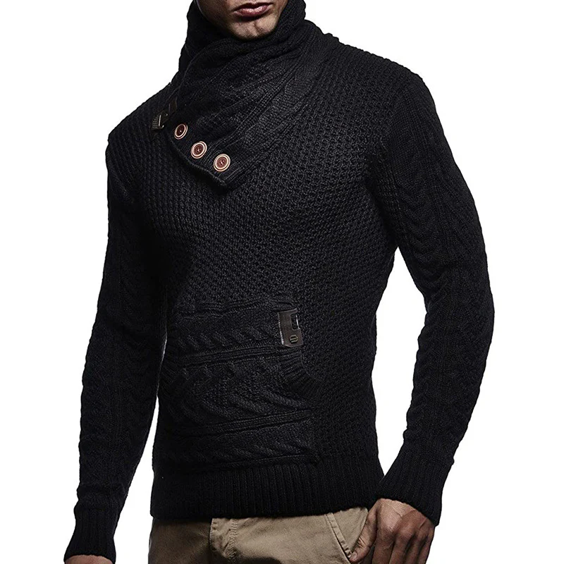 Men's solid color button turtleneck sweater - Image 7