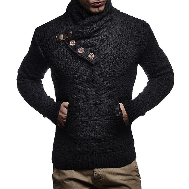 Men's solid color button turtleneck sweater - Image 8