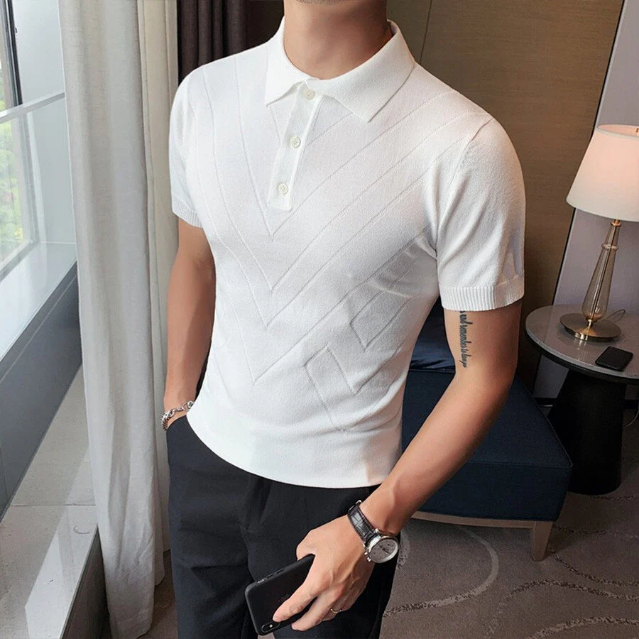 Men's Solid Color Short-Sleeved Sweater T-Shirt - Image 2