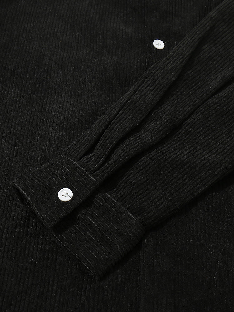 Mens Solid Corduroy Hooded Shirt Casual Two Pieces Outfits With Drawstring Shorts - Image 5