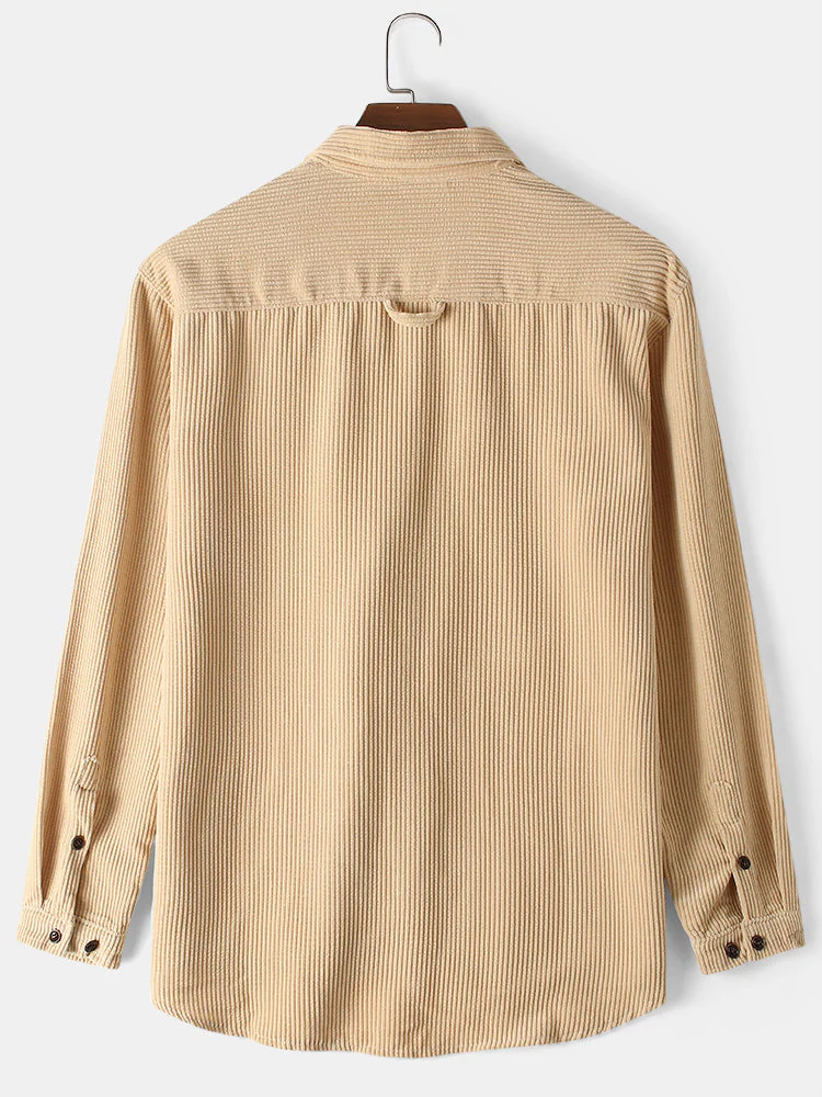 Mens Solid Corduroy Relaxed Fit Casual Long Sleeve Shirts With Flap Pockets SKUF75051 - Image 5